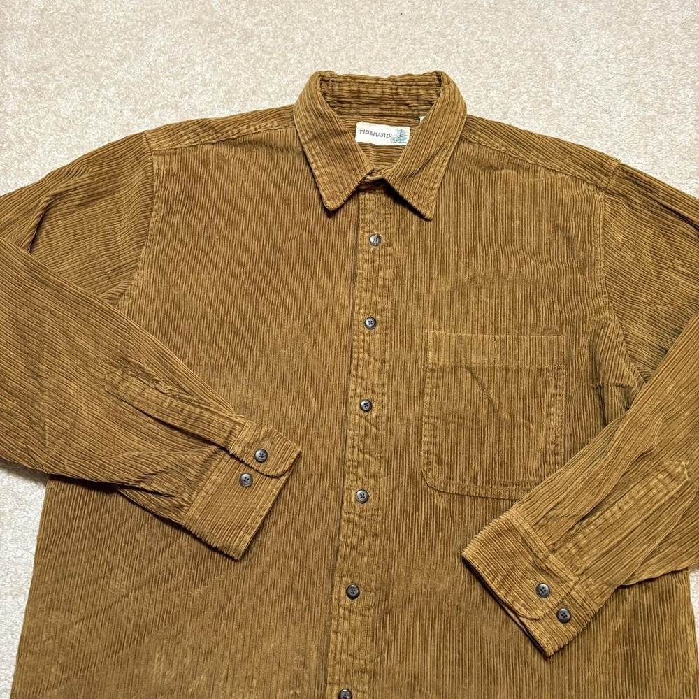 Vtg Fieldmaster Shirt Mens LT Brown Tan Corduroy Button Up Long Sleeve Western